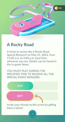 pokemon go a rocky road research story, pokemon go a rocky road rewards, rocky road research event ticket, rocky road event pokemon go