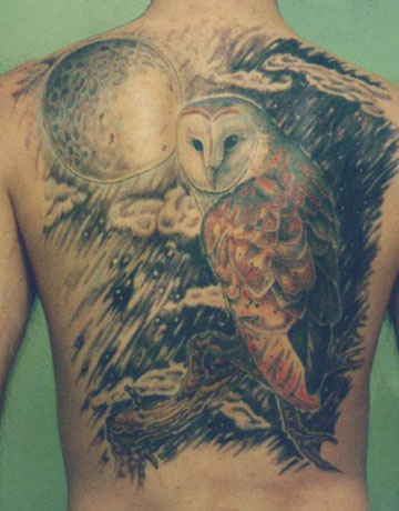 owl tattoo on back body male