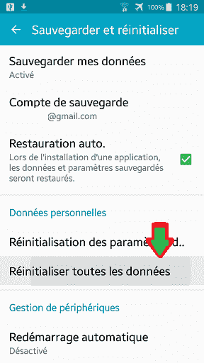 Réinitialisation toutes les données