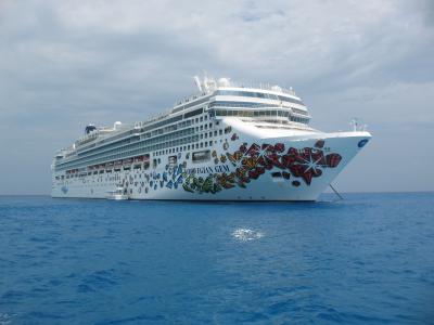 Norwegian Gem anchored off the coast of Great Stirrup Cay