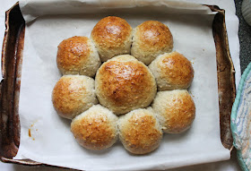 Food Lust People Love: Made with a fragrant tea mix of hibiscus, rose and orange blossoms, paired with ginger and apple, these blossom tea honey buns have a subtle floral note that goes excellently with a hot cup of tea.  For these blossom tea honey buns, I used a Tiesta tea  that my grocery store called Ginger Sweet Peach, despite the complete lack of peaches in the mix. You can use your favorite fruit infusion to make these buns.