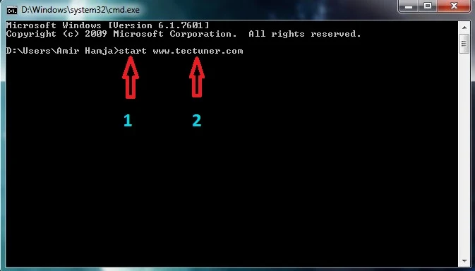 open a website with cmd