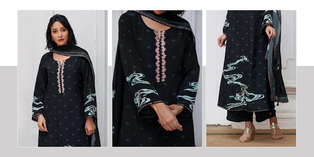 Black Bemberg Silk Salwar Suit With Chinon Silk Dupatta