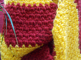 Sweet Nothings Crochet free crochet pattern blog ; close up photo of the 1st of the Lovely Harry Potter Inspired cowl (on a mannequin)
