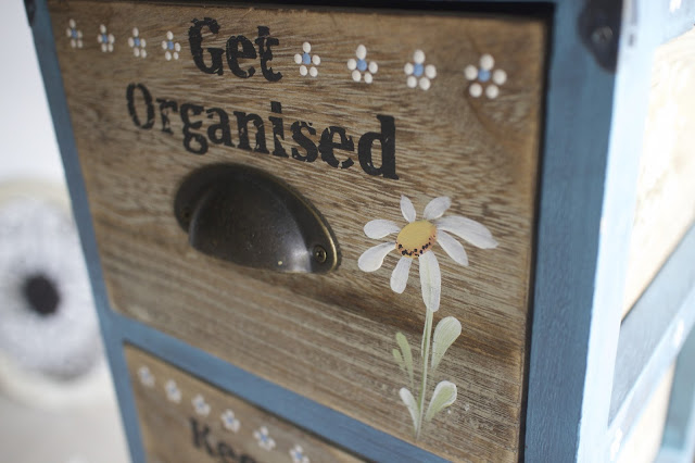 Upcycled drawers, decorated with Folk Art Daisies - learn how with You Can Folk It 