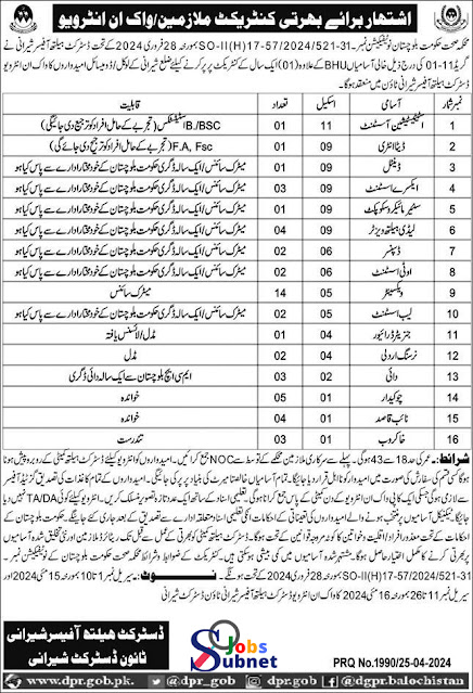 Health Department Sherani Walk in Interview 2024