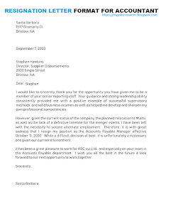 Resignation Letter format for Accountant