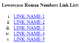 Lowercase Roman Numbers Link List