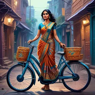 Woman with her Cycle | Cycle AI Art Image