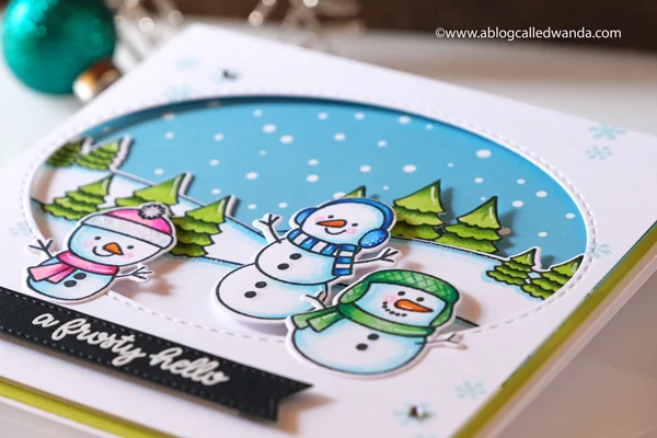 Sunny Studio Stamps: Feeling Frosty Scenic Route Stitched Oval Dies Winter Themed Snowman Card by Wanda Guess