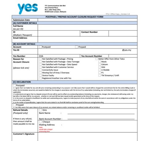 how to terminate yes 4g