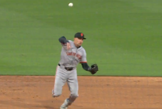 Nick Ahmed toss to first a bit high, Giants vs. Phillies, 5/5/2024