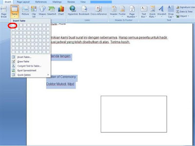 Masukkan tabel dalam lembar kerja microsoft word