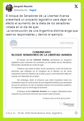 Desde LLA afirman que buscarán dejar sin efecto la suba de dietas