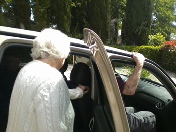 Mom and Dad getting in car headed for lunch