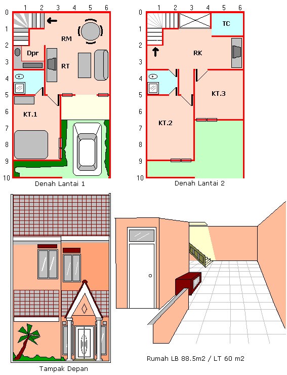 gambar denah rumah luas tanah 100 m2 3