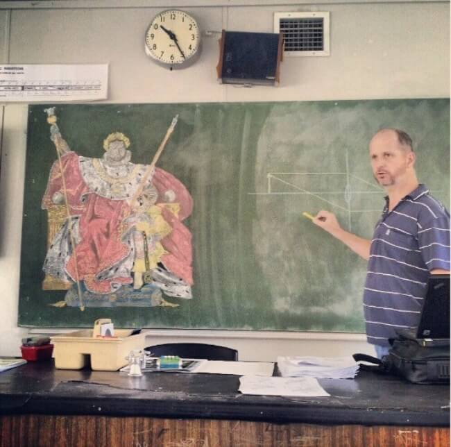 16 Inspiring Photos Prove That Teachers Can Have A Great Sense Of Humor - My teacher doesn’t have classes in classrooms unless there is blackboard or chalk. That's one of his masterpieces