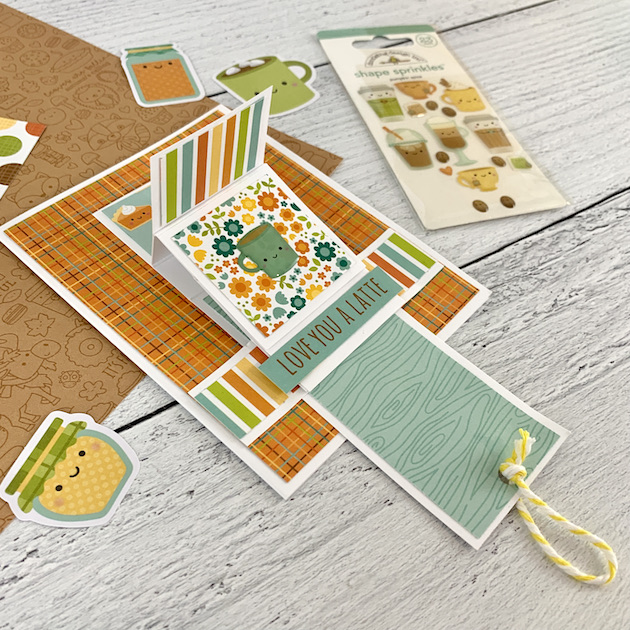 Love You A Latte Waterfall Card with fall colors and a coffe mug