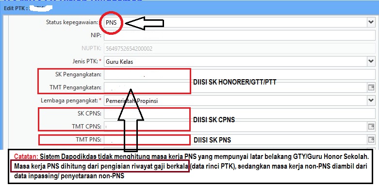 Contoh Isian SK Penugasan dan SK Pengangkatan Pada Data PTK Dapodikdas