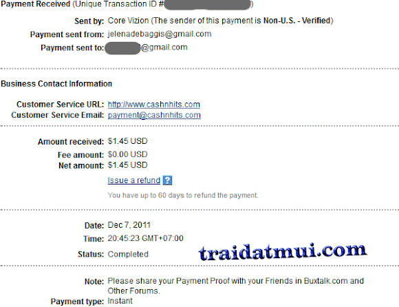 Bằng chứng thanh toán (Payment Proof) Cashnhits.com