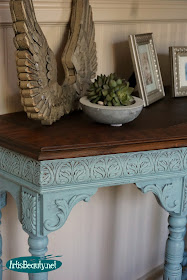 persian blue general finishes library table painted makeover inlaid wood stain top before and after 