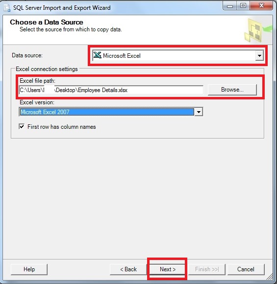 Import excel data into SQL server