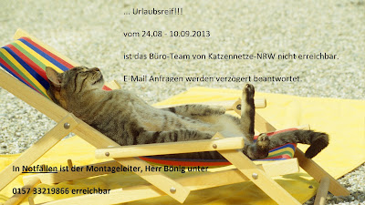 Urlaubshinweis vom Monteur für Katzennetz