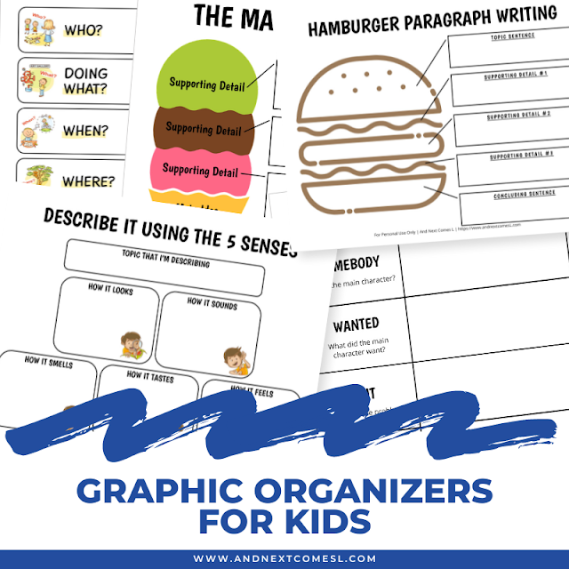 Graphic organizers for kids to work on reading comprehension and writing skills