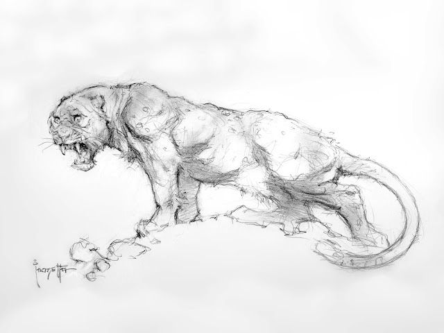 A sketch featuring a sabre tooth tiger by artist Frank Frazetta