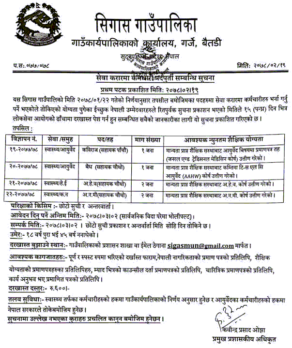 Sigas-Rural-Municipality-Vacancy-for-Kabiraj-Baidhya-AHW-and-ANM
