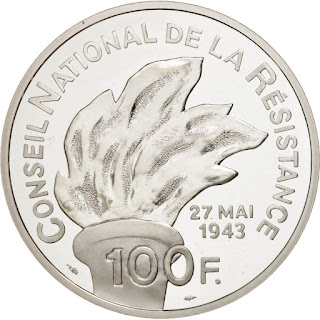 France 100 Francs Silver coin 1993 Anniversary of the National Resistance Movement