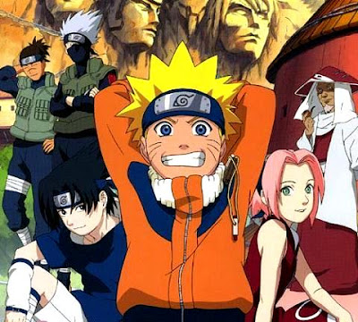 Dibujo de Naruto sonriendo con algunos personajes