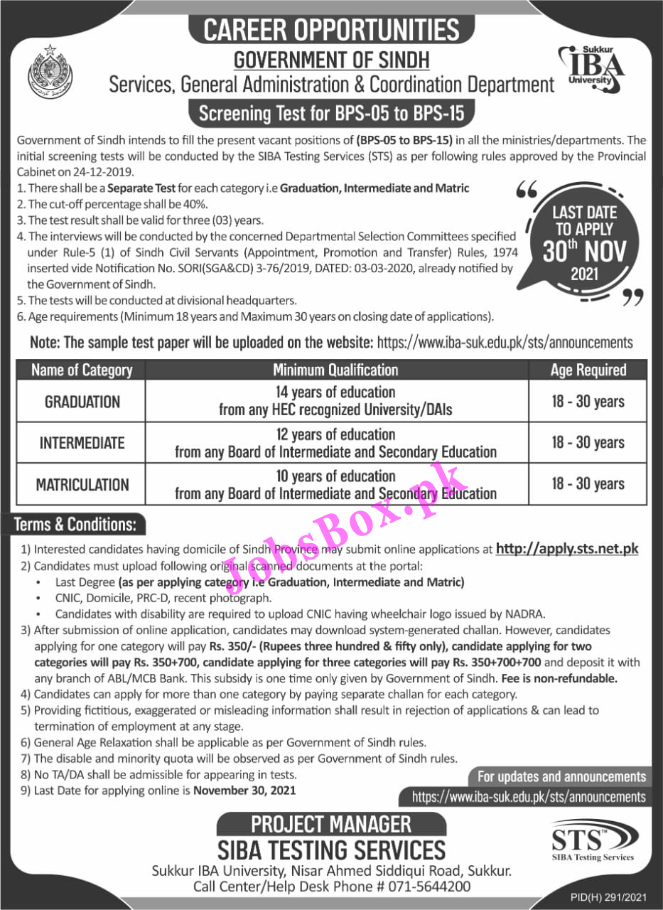 Latest Advertisement Of Sindh Government Jobs 2022