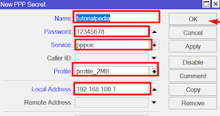 Konfigurasi Secret PPPoE Server Mikrotik