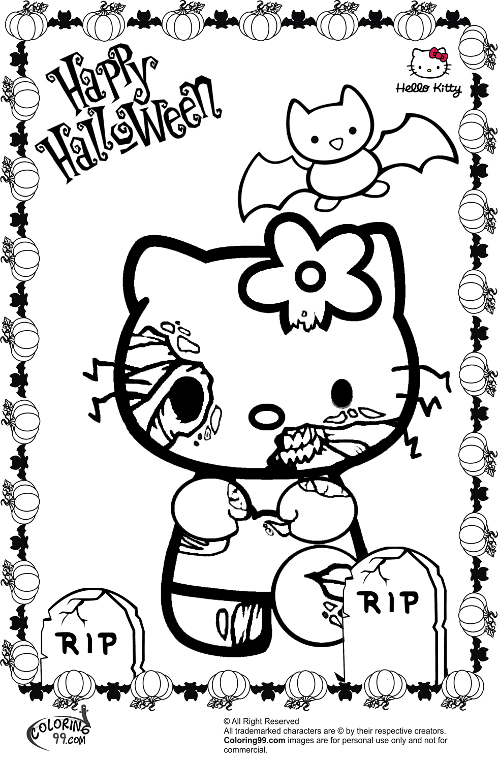 hello kitty halloween zombie coloring pages