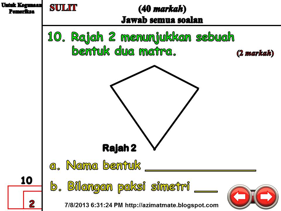 AZIMAT MATEMATIK: UPSR KERTAS 2. DUA MATRA DAN PAKSI SIMETRI