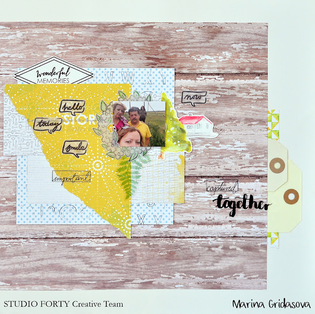 summer layout by Marina Gridasova @akonitt #layout #studioforty #by_marina_gridasova #transparentstickers #stickers #clearstamps #scrapbooking #papercrafting