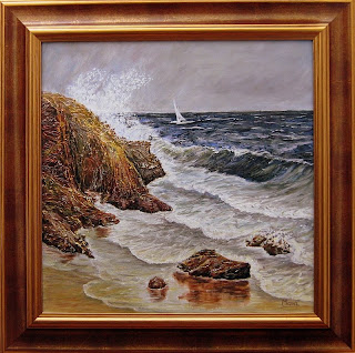 Seascape with rocks along the shore