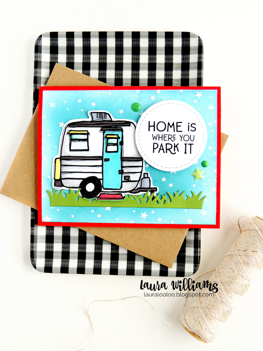 Home Is Where You Park It! You'll love the cute sentiment and adorable trailer (or camper) stamp from Impression Obsession for handmade cards and crafts. This image is fun to color and paper-piece for cardmaking and paper crafted projects. Check out more ideas on my blog for this sweet rubber stamp.