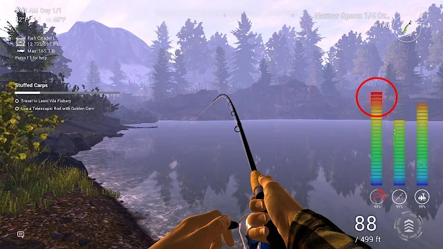 The fishing line's load indicator turn red if set drag is too high