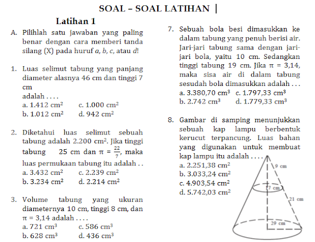 LATIHAN SOAL BANGUN RUANG SISI LENGKUNG 1 - MATEMATIKA