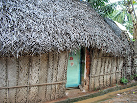 close-up of thatched hut in India