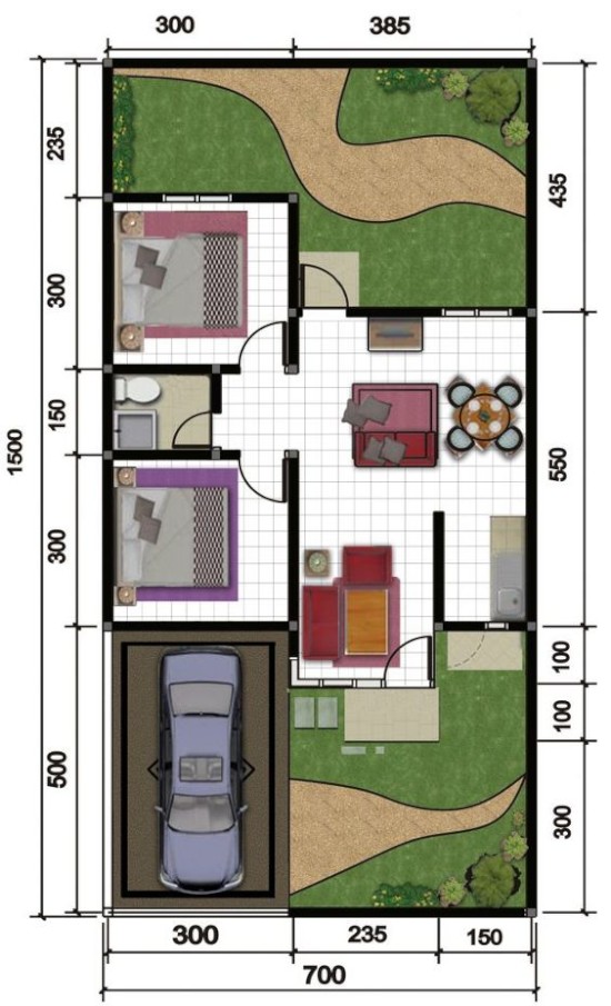 denah rumah minimalis dengan lebar 7 meter 1 lantai