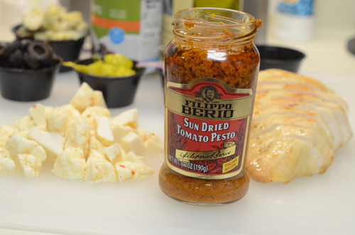 We like using Filippo Berio Sun Dried Tomato Pesto.