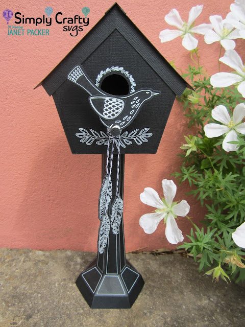 Chalkboard Birdhouse by Janet Packer (Crafting Quine) using Silhouette Sketch Pens. Tutorial combining Simply Crafty SVGs Birdhouse Box and Holiday Lamp Post. http://craftingquine.blogspot.co.uk