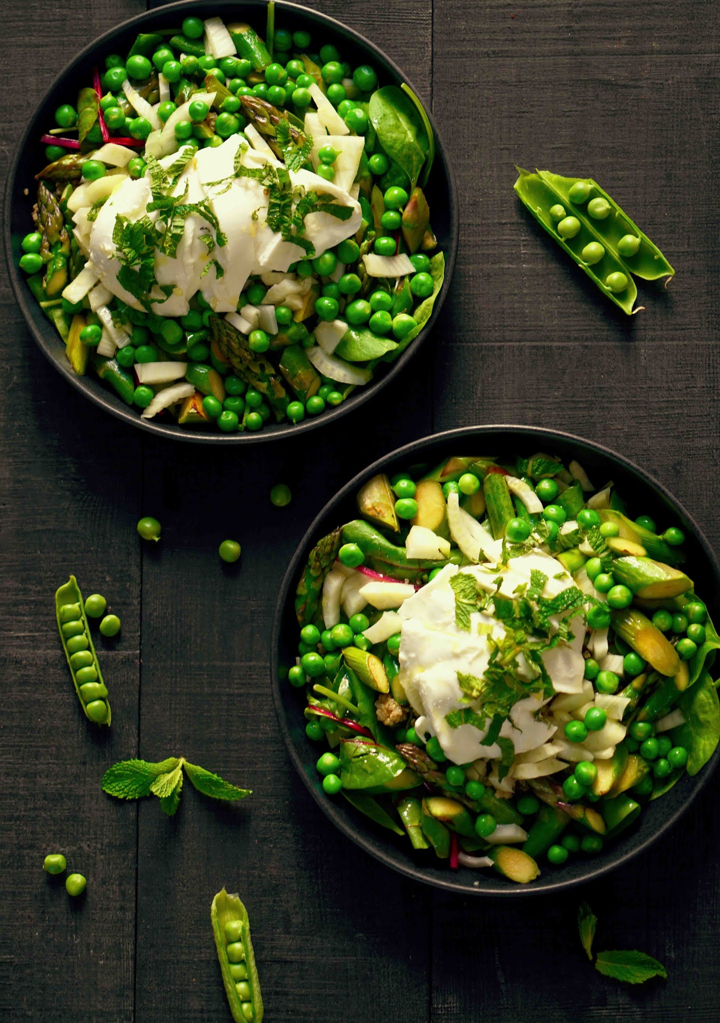 salade de légumes , petits pois , mozzarella