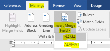 insert merge field label