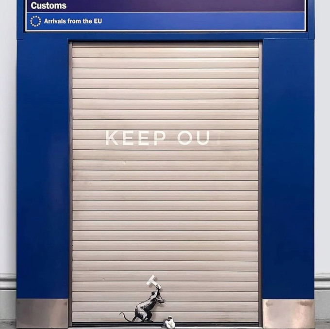 Banksy Unveiled His New Brexit-Inspired Artwork On EU Customs Gate