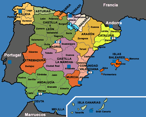 Destinos: Mapa de España