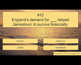 England’s demand for ___ helped Jamestown to survive financially. Answer choices include: beans, tobacco, coffee, tomatoes